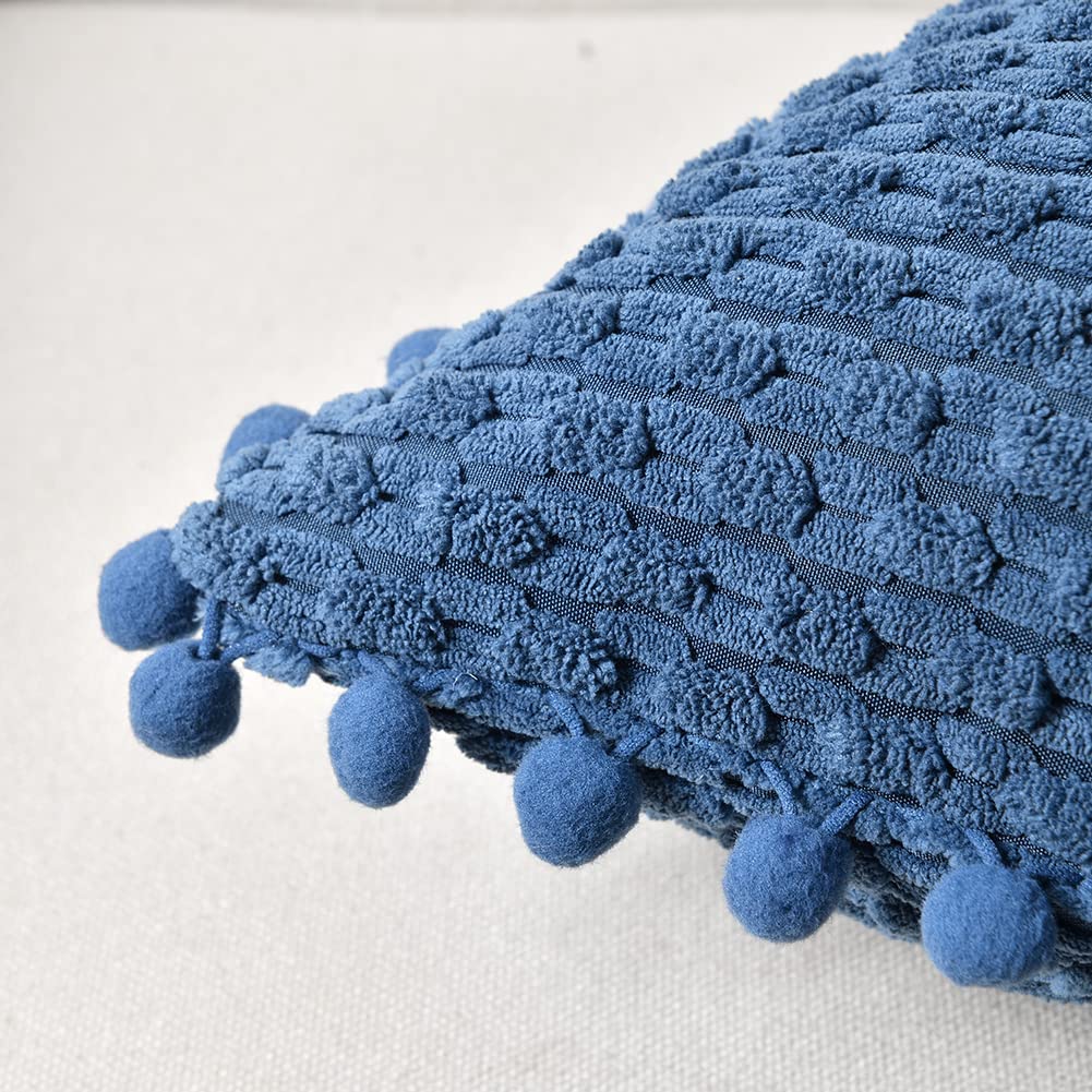 Fancy Homi Set Of 2 Dusty Blue Decorative Throw Pillow Covers 24X24 Inch With Pom-Poms For Couch Bed Sofa, Modern Farmhouse Boho