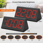 Dreamsky Wooden Digital Alarm Clocks For Bedrooms - Electric Desk Clock With Large Red Numbers, Usb Port, Battery Backup Alarm,