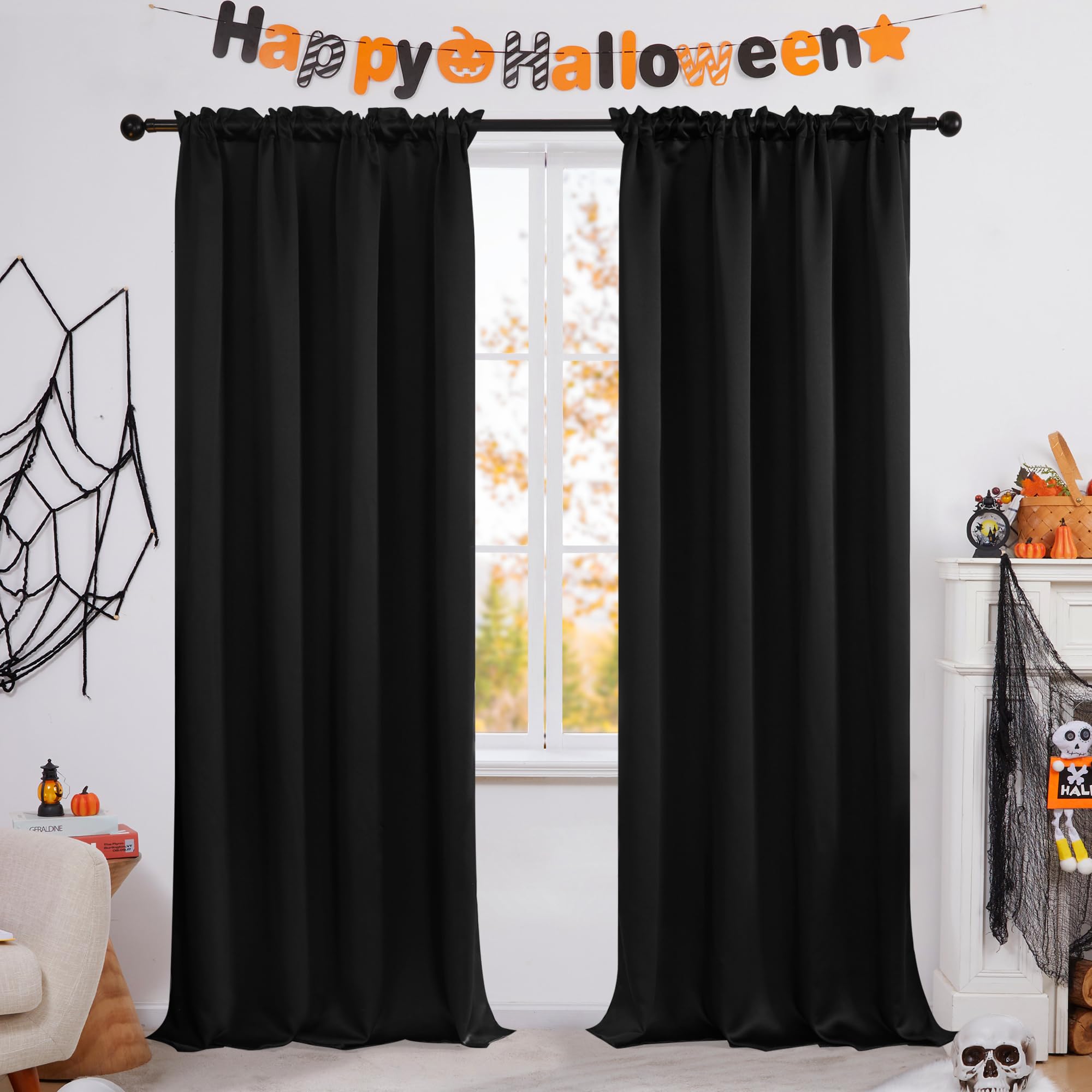 Deconovo Curtains 84 Inches Long - Blackout Curtains For Bedroom, Thermal Insulated Drapes For Living Room, Black Rod Pocket Pan