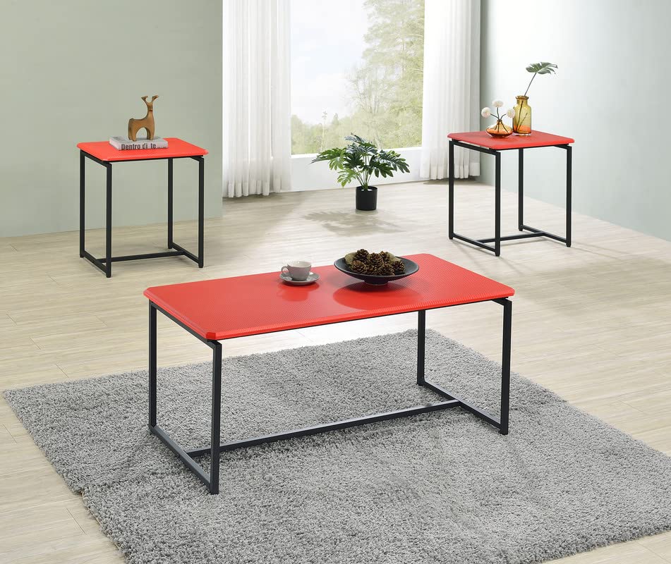 Lilola Home GT 3 Piece Red Carbon Fiber Wrap Coffee Table and End Table Set