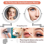 Rocollos Rechargeable Wall Mounted Lighted Makeup Mirror, 8 Inch Double-Sided Led Vanity Mirror 1X/7X Magnification,3 Color Ligh