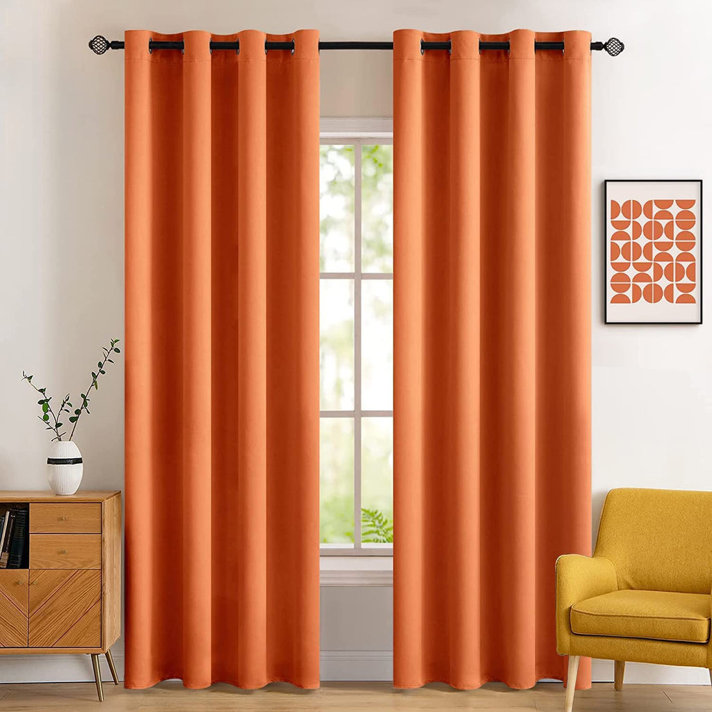 Miulee Blackout Curtains For Fall Bedroom Living Room Thermal Insulated Room Darkening Grommet Top Solid Light Blocking Drapery Set Of 2 Window Panels 52 X 90 Inches Orange