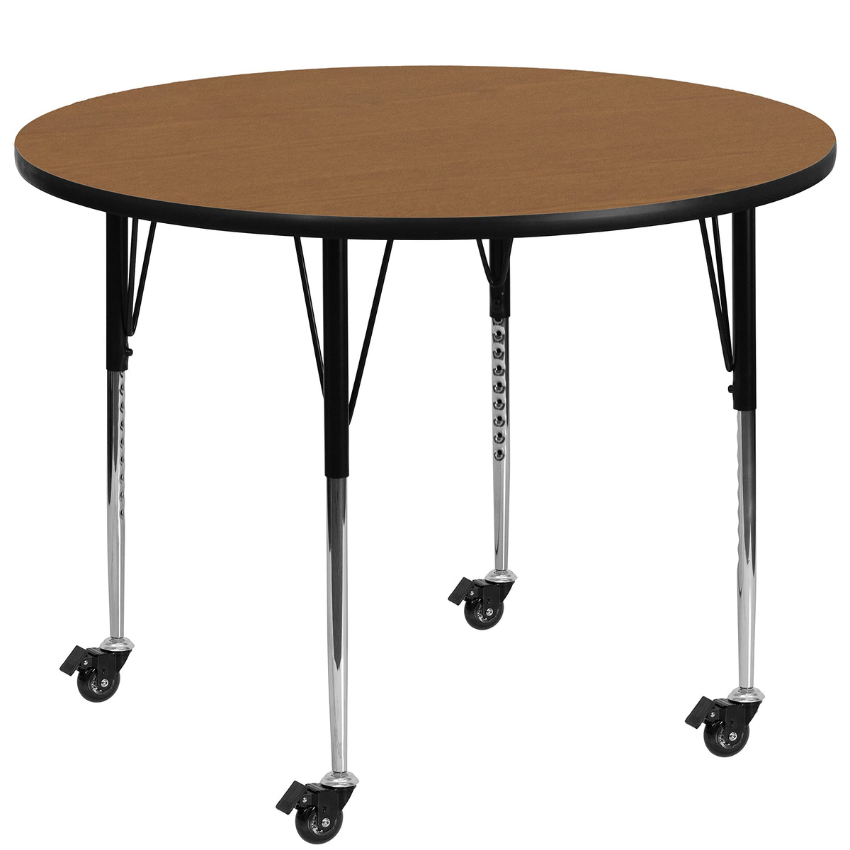 Flash Furniture Wren Mobile 60'' Round Oak Thermal Laminate Activity Table - Standard Height Adjustable Legs