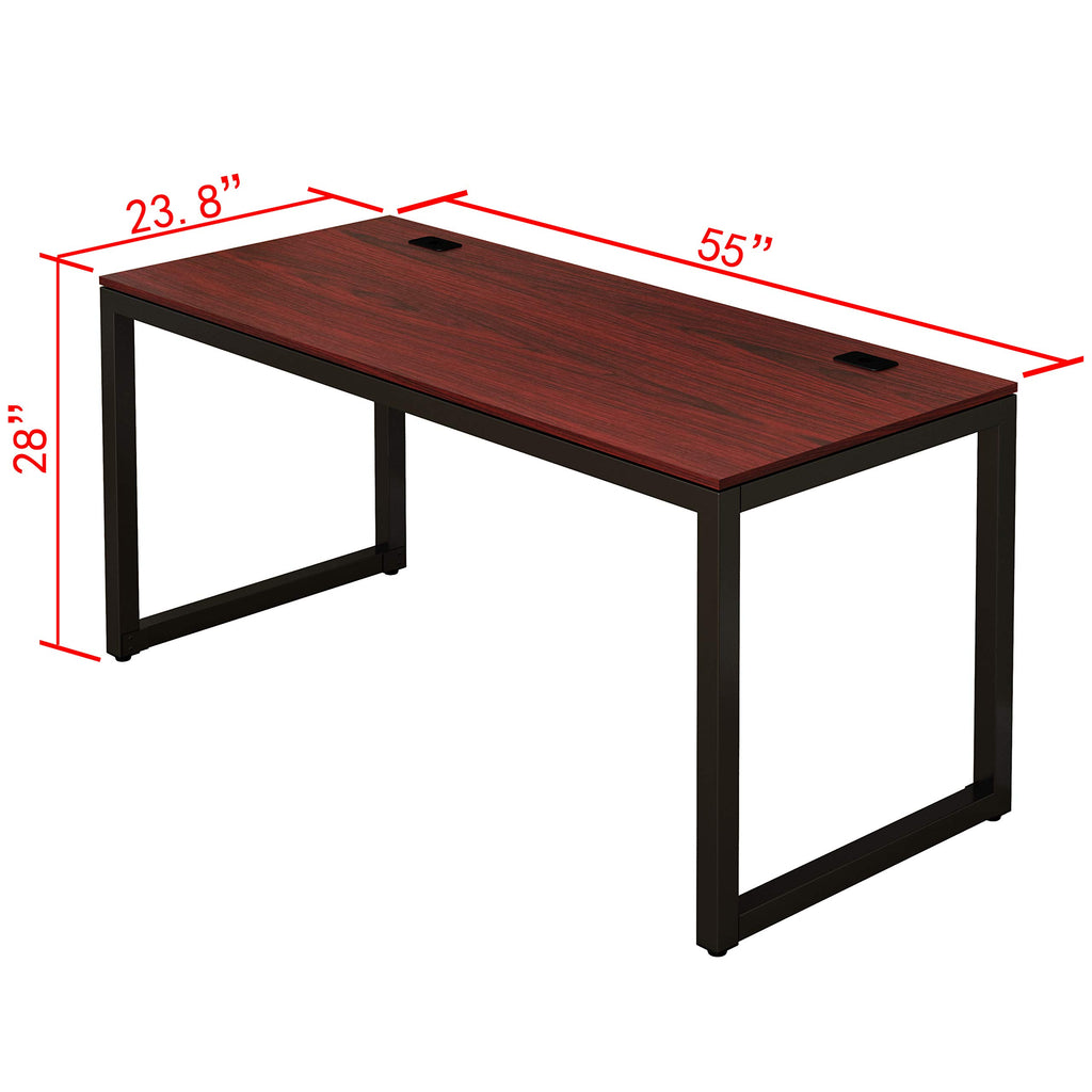 Shw Home Office 55-Inch Large Computer Desk, 24' Deep, Black/Cherry