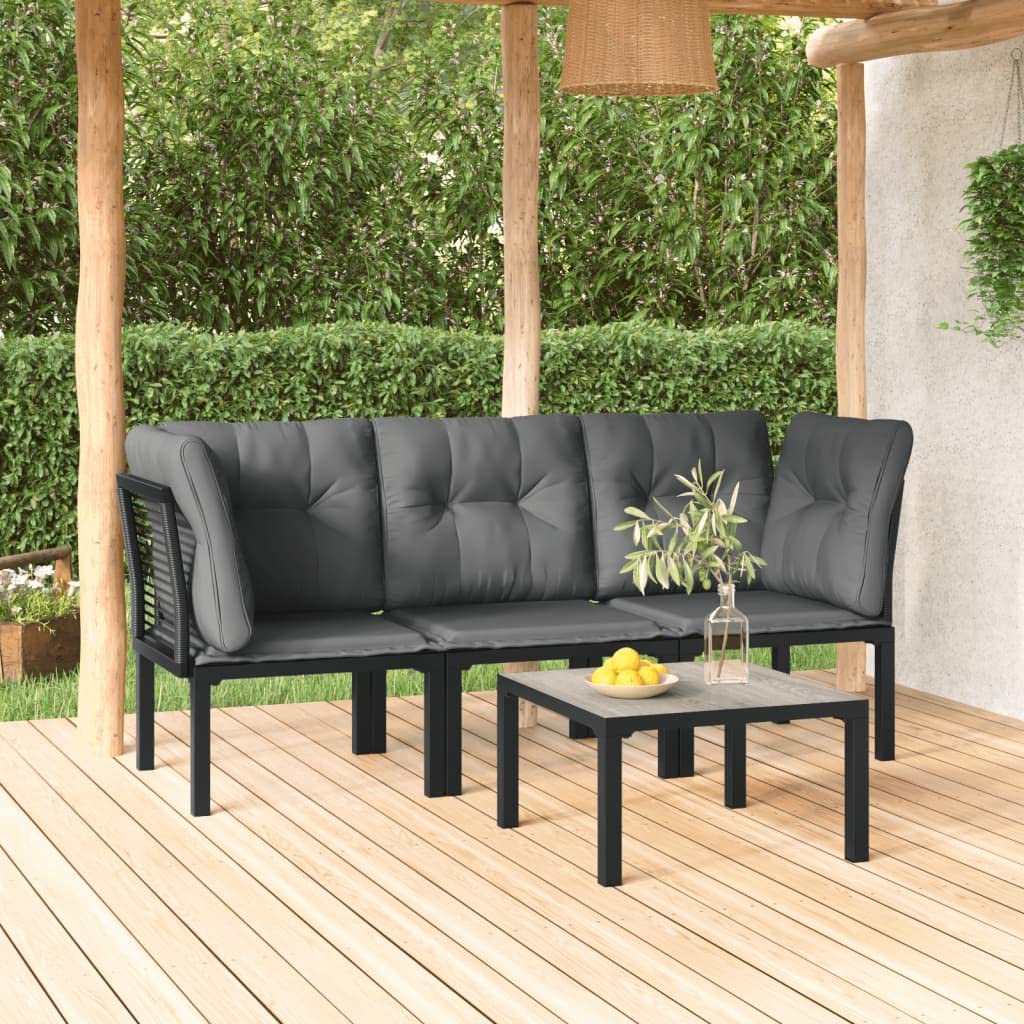 vidaXL 3 Piece Patio Lounge Set - Black and Gray - Weather-Resistant PE Rattan and Steel Frame - Comfortable with Thick Cushions - Modular Design for Personalized Configurations