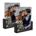 PETAFLOP 8x10 Picture Frame Set of 2, Black Rustic Wooden Photo Frames 8 by 10 Inch with HD Glass, U Shaped Double Sided Menu Ho