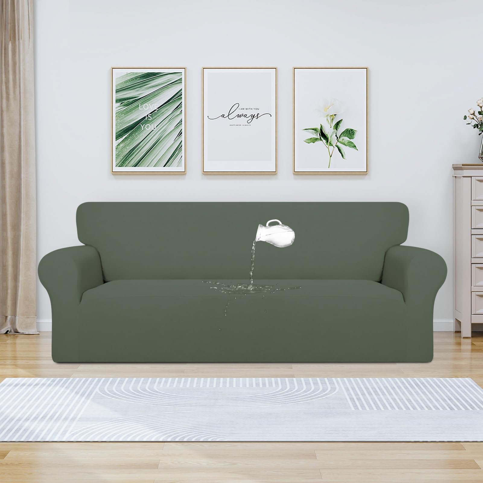 Purefit 100% Dual Waterproof Couch Cover Slipcovers For Couches And Sofas - Stretch Non Slip Fleece Sofa Covers Washable, Leakproof Furniture Protector For Kids, Pets, Dog (Sofa, Greyish Green)