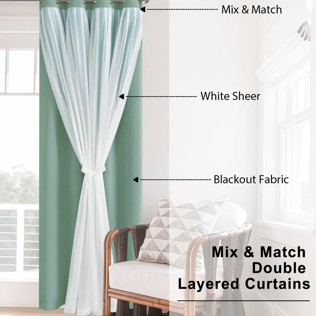 Hiasan Double Layer Blackout Curtains With Sheer Overlay, Extra Long Mix & Match Thermal Insulated Grommet Window Curtains For B