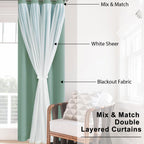 Hiasan Double Layer Blackout Curtains With Sheer Overlay, Extra Long Mix & Match Thermal Insulated Grommet Window Curtains For B