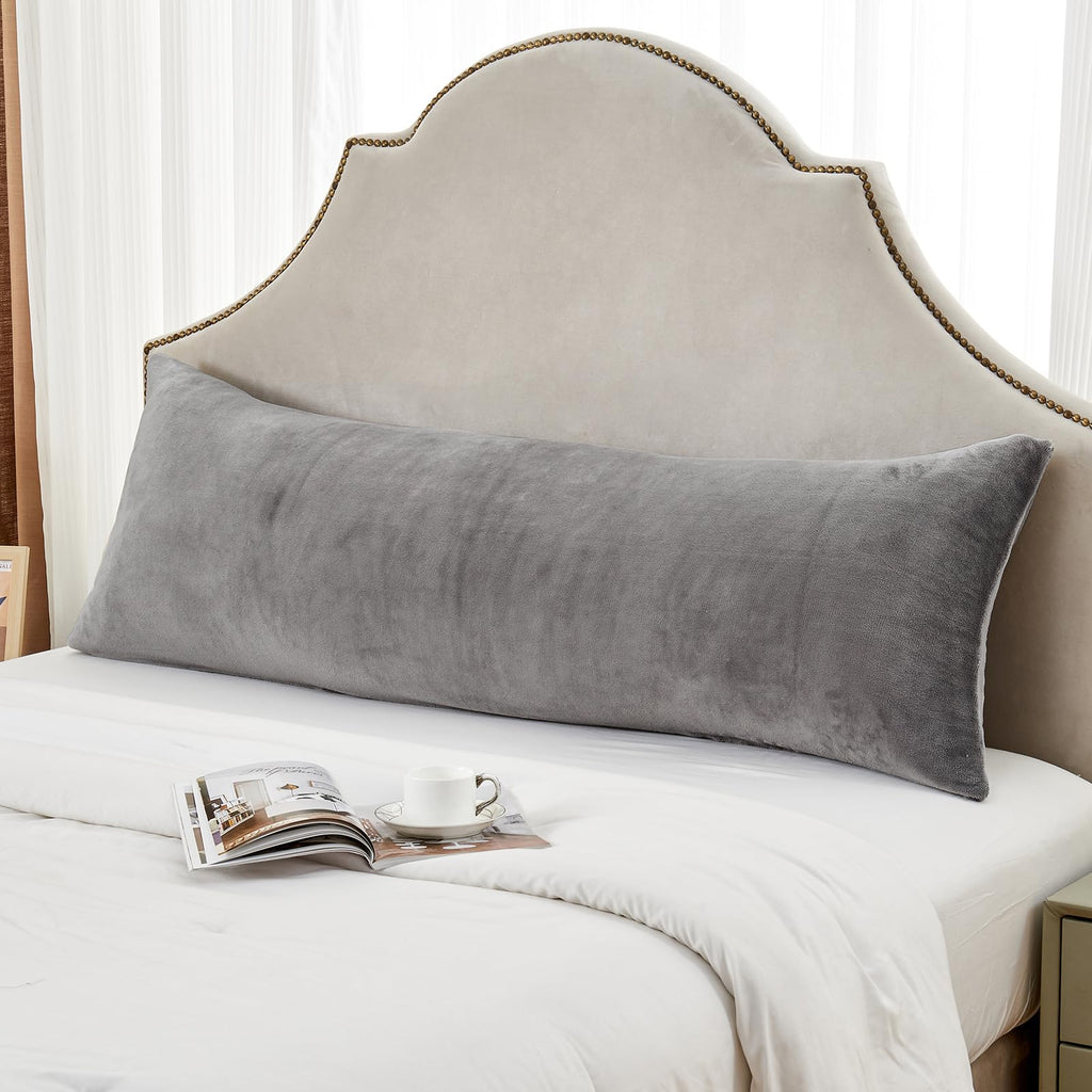 SOCHOW Body Pillow Cover 21x54 Inches, Super Soft and Cozy Fleece Long Body Pillowcase with Zipper Closure,1 Pack, Grey