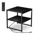 Tatub 20' End Table With Charging Station, Industrial Square Side Table With Usb Ports & Outlets, Versatile 2-Tier Small Nightstand For Bedroom Living Room, Black