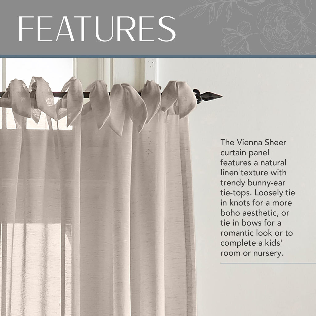 Elrene Home Fashions Vienna Sheer Tie-Top Window-Curtain Panel, 52 In X 84 In (1 Panel), Light Gray