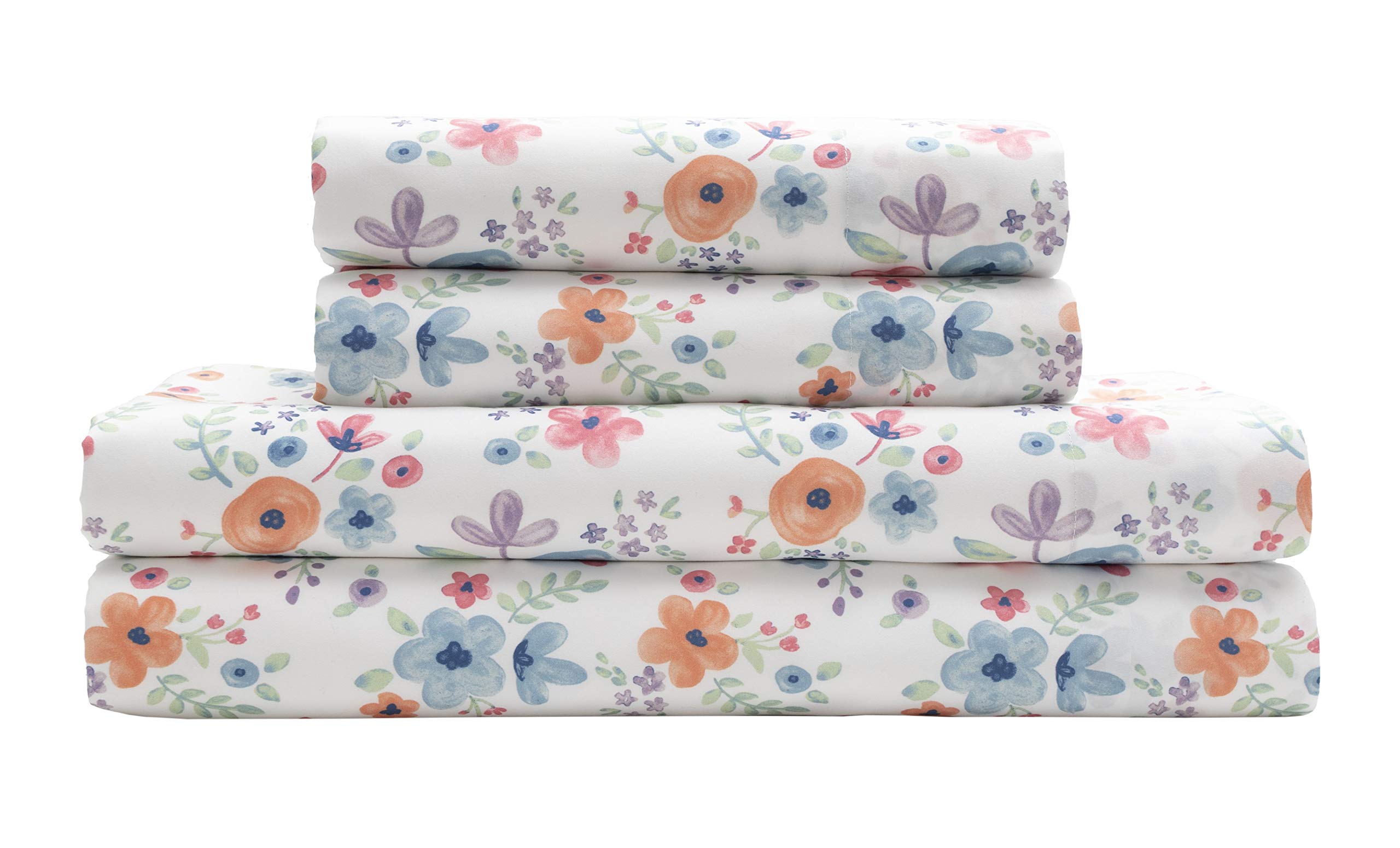 Mallary By Matthew Kids Super Soft-Soft 100% Microfiber Print Sheet, Watercolor Floral Print, Twin