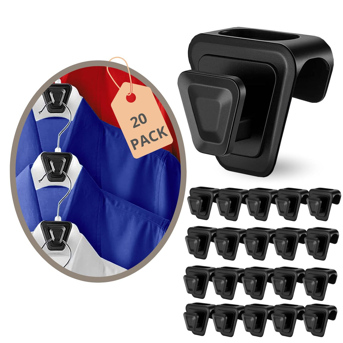 Premium Cascading Hanger Hook for Closet (20 Pack) - Organize Your Closet with These Black Clothes Hanger Connector Hooks - Heav