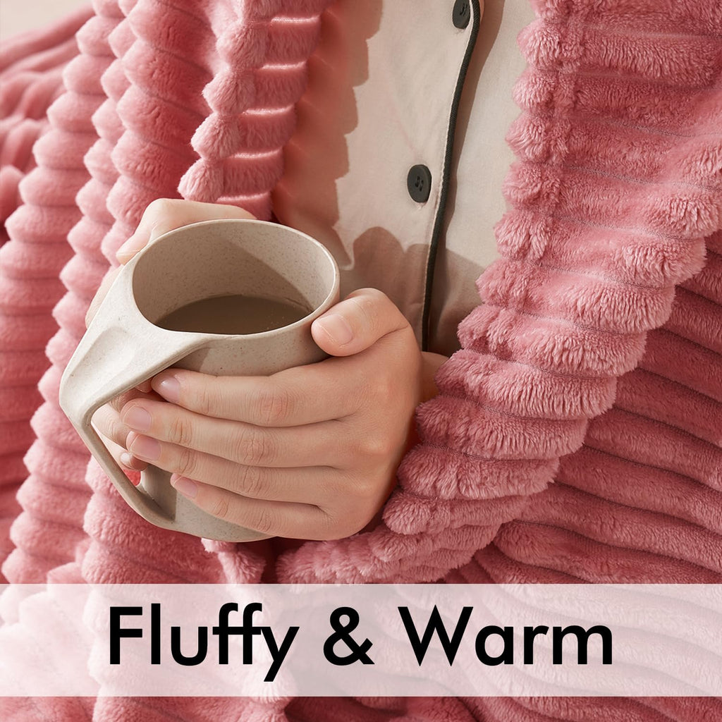 Miulee Pink Throw Blanket 3D Ribbed Jacquard Fleece Flannel Velvet Plush Decorative Bed Blanket (Throw, 50' X 60') - Super Soft, Lightweight, Warm And Cozy For Couch Sofa