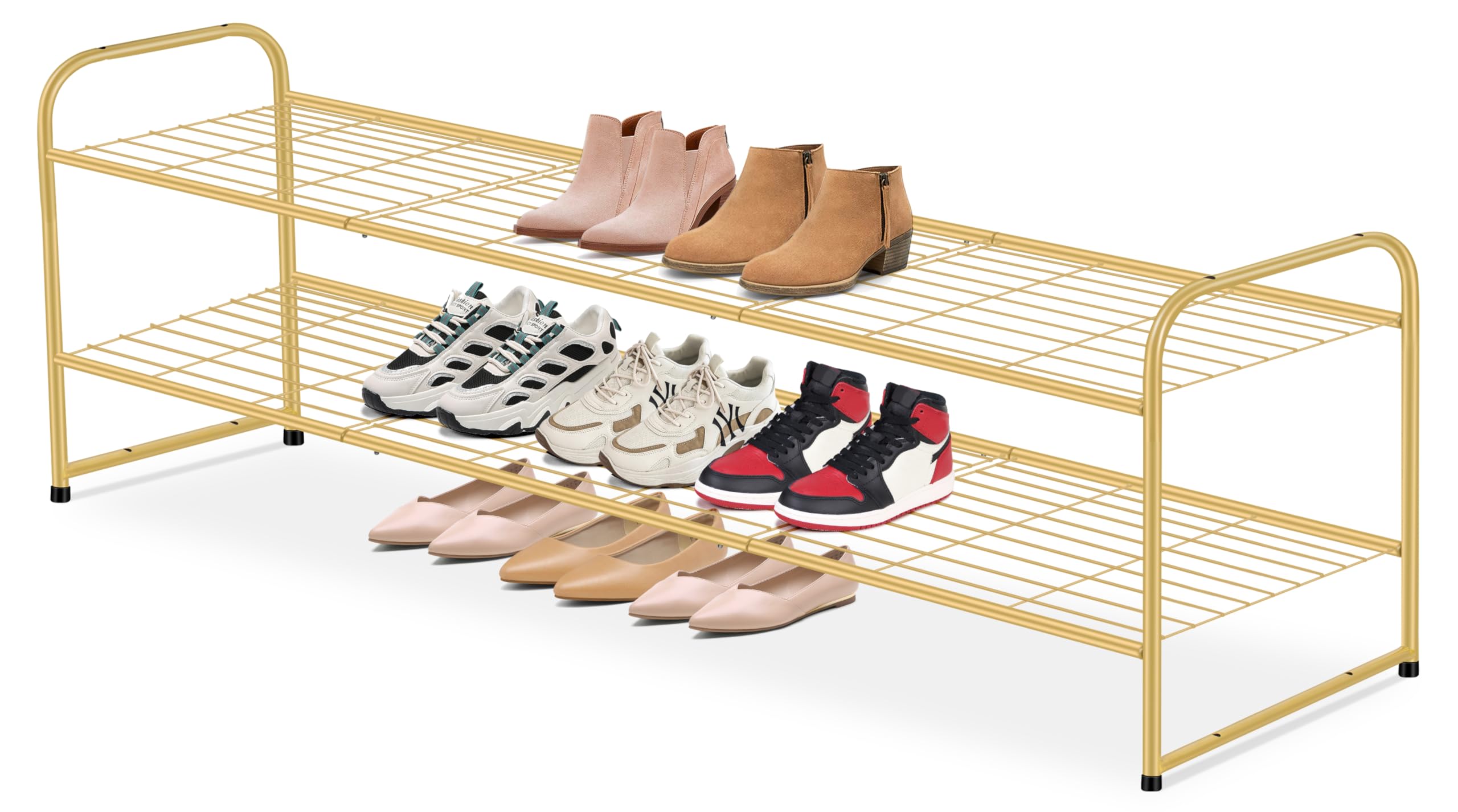 AOODA Long 2 Tier Shoe Rack for Closet Metal Wide Stackable Shoe Storage Organizer for Entryway, Bedroom, Floor, 18-Pairs Low Sh