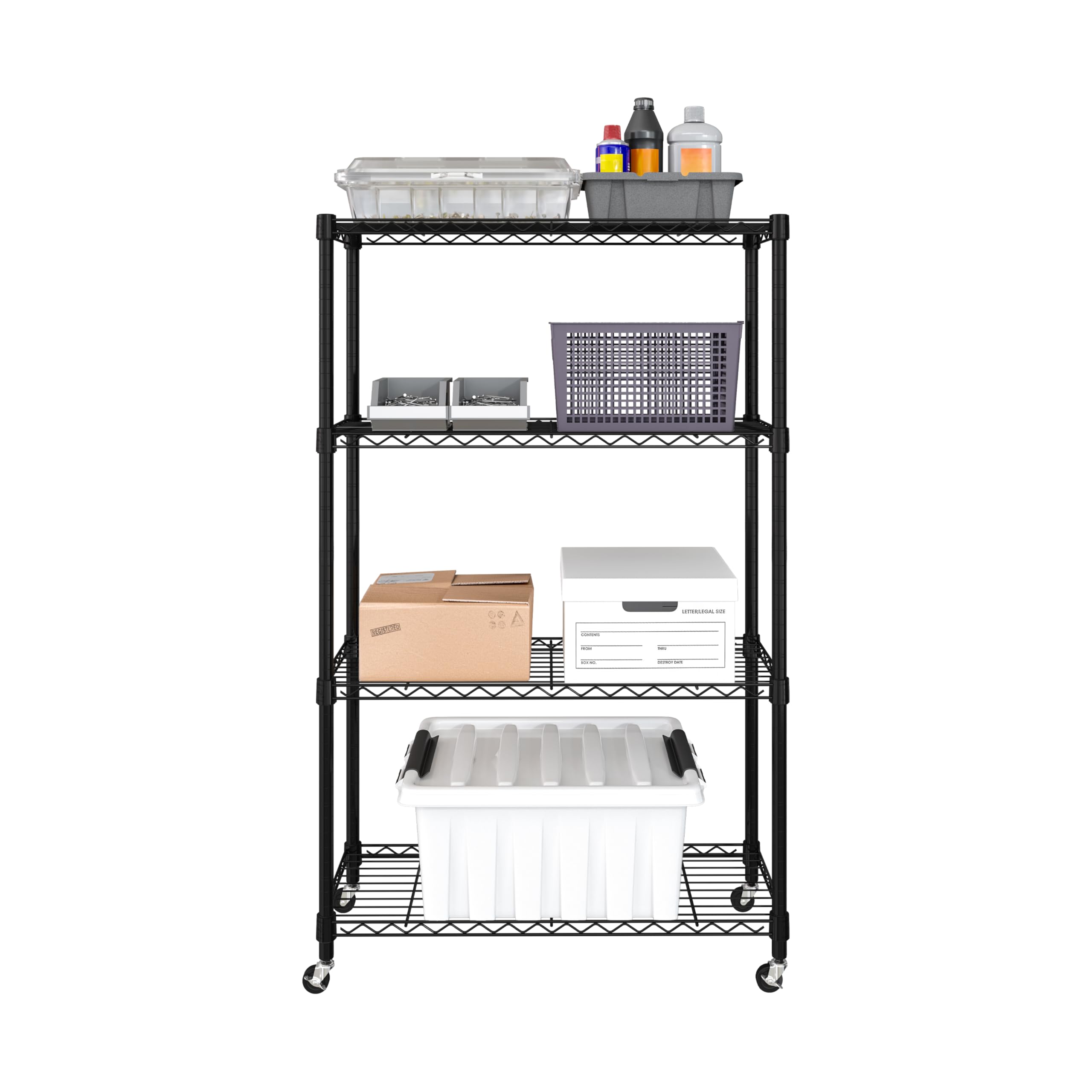 Seville Classics Solid Steel Wire Shelving Storage Unit Adjustable Shelves Organizer Rack, For Home, Kitchen, Office, Garage, Bedroom, Closet, Black, 4-Tier, 36' W X 14' D