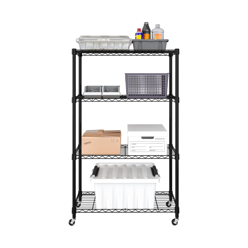 Seville Classics Solid Steel Wire Shelving Storage Unit Adjustable Shelves Organizer Rack, For Home, Kitchen, Office, Garage, Bedroom, Closet, Black, 4-Tier, 36' W X 14' D