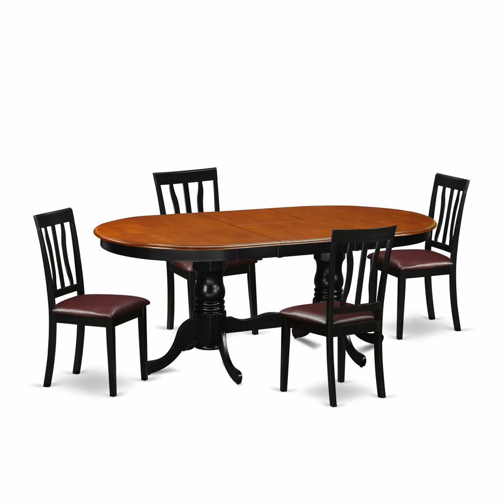 East West Furniture PLAN5-BCH-LC 5 Piece Dining Room Furniture Set Includes an Oval Kitchen Table with Butterfly Leaf and 4 Faux Leather Upholstered Dining Chairs, 42x78 Inch, Black & Cherry
