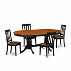 East West Furniture PLAN5-BCH-LC 5 Piece Dining Room Furniture Set Includes an Oval Kitchen Table with Butterfly Leaf and 4 Faux Leather Upholstered Dining Chairs, 42x78 Inch, Black & Cherry
