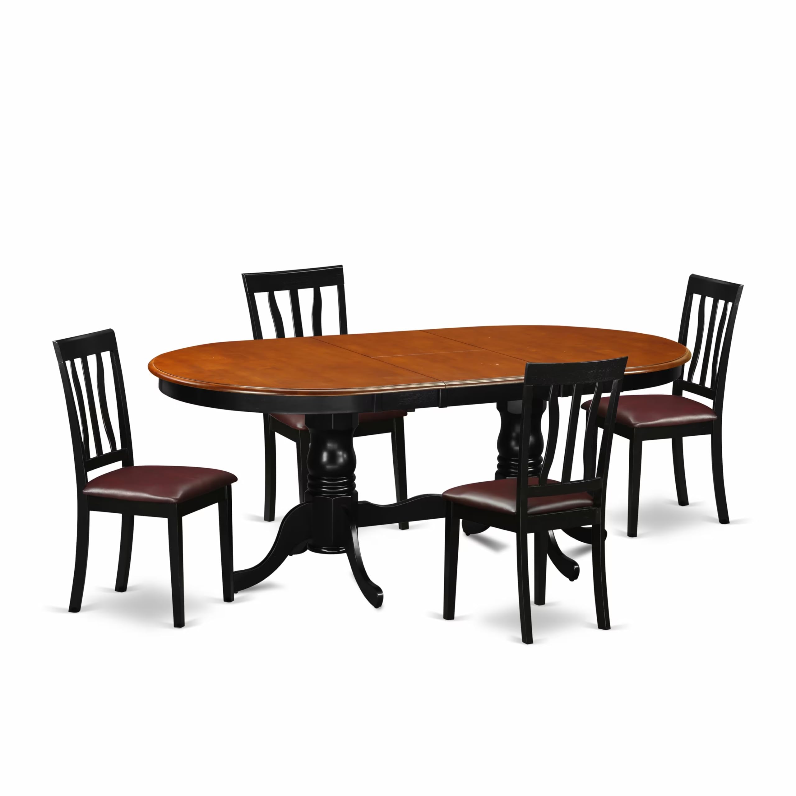 East West Furniture PLAN5-BCH-LC 5 Piece Dining Room Furniture Set Includes an Oval Kitchen Table with Butterfly Leaf and 4 Faux Leather Upholstered Dining Chairs, 42x78 Inch, Black & Cherry