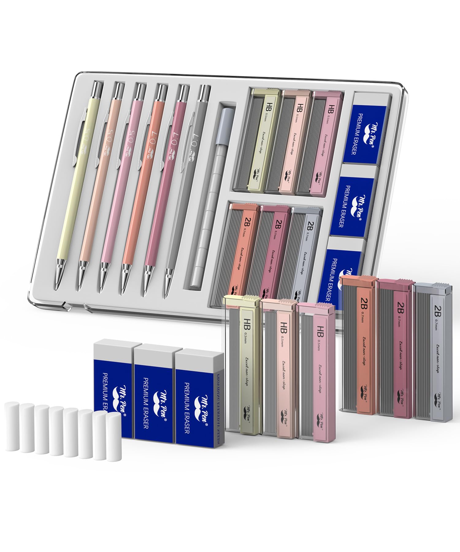 Mr. Pen- Mechanical Pencil Set With Lead And Erasers Refills, 6 Pack, Boho Theme, 0.5Mm & 0.7 Mm, Cute Aesthetic Pastel Led Penc