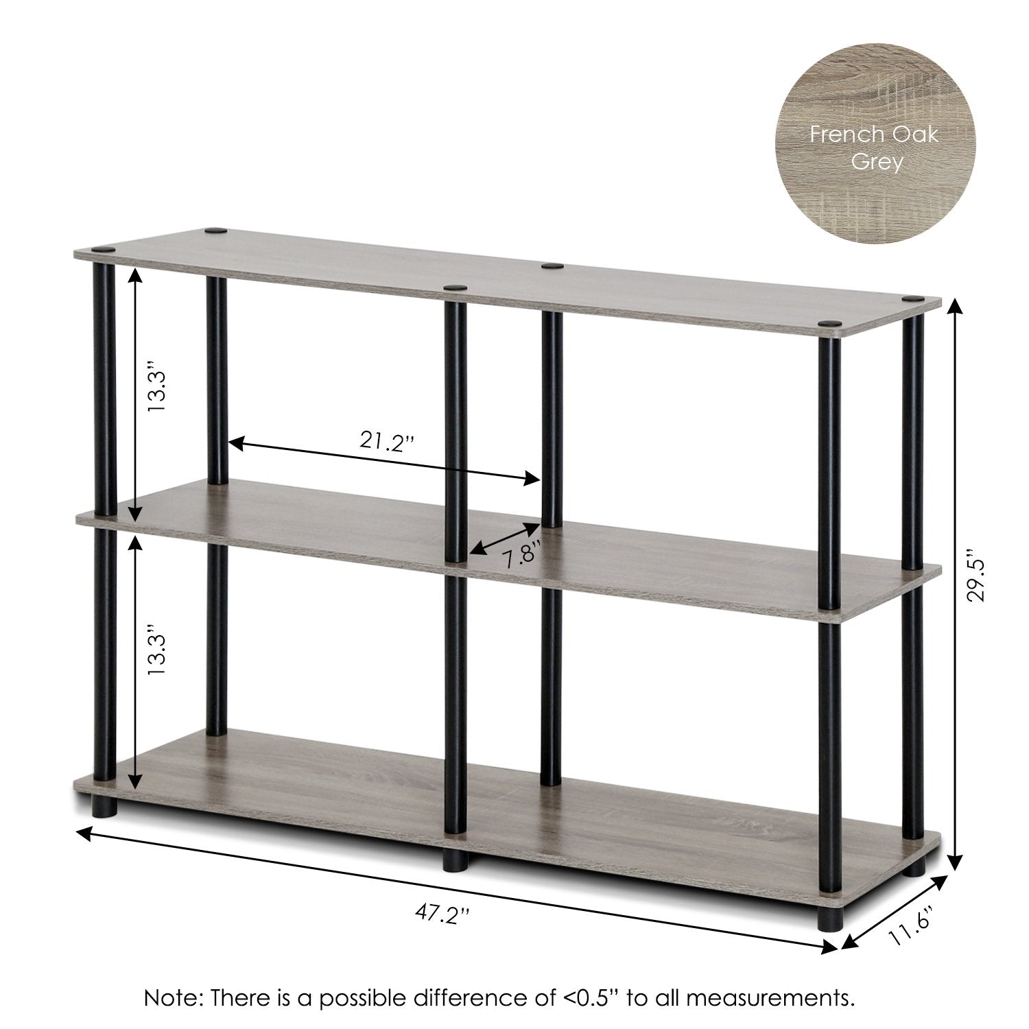 Furinno Turn-N-Tube 3-Tier Double Size Storage Display Rack, French Oak Grey/Black