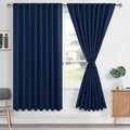 Hiasan Navy Blue Curtains 63 inch Long Sewn with Tiebacks, Rod Pocket & Back Tab Blackout Thermal Insulated Nursery Drapes, Room