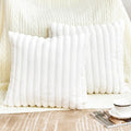Grineed Throw Pillow Covers Decorative Faux Fur Set Of 2 18X18 Inch Pillow Covers, Soft Cream White Striped Pillowcases For Couc