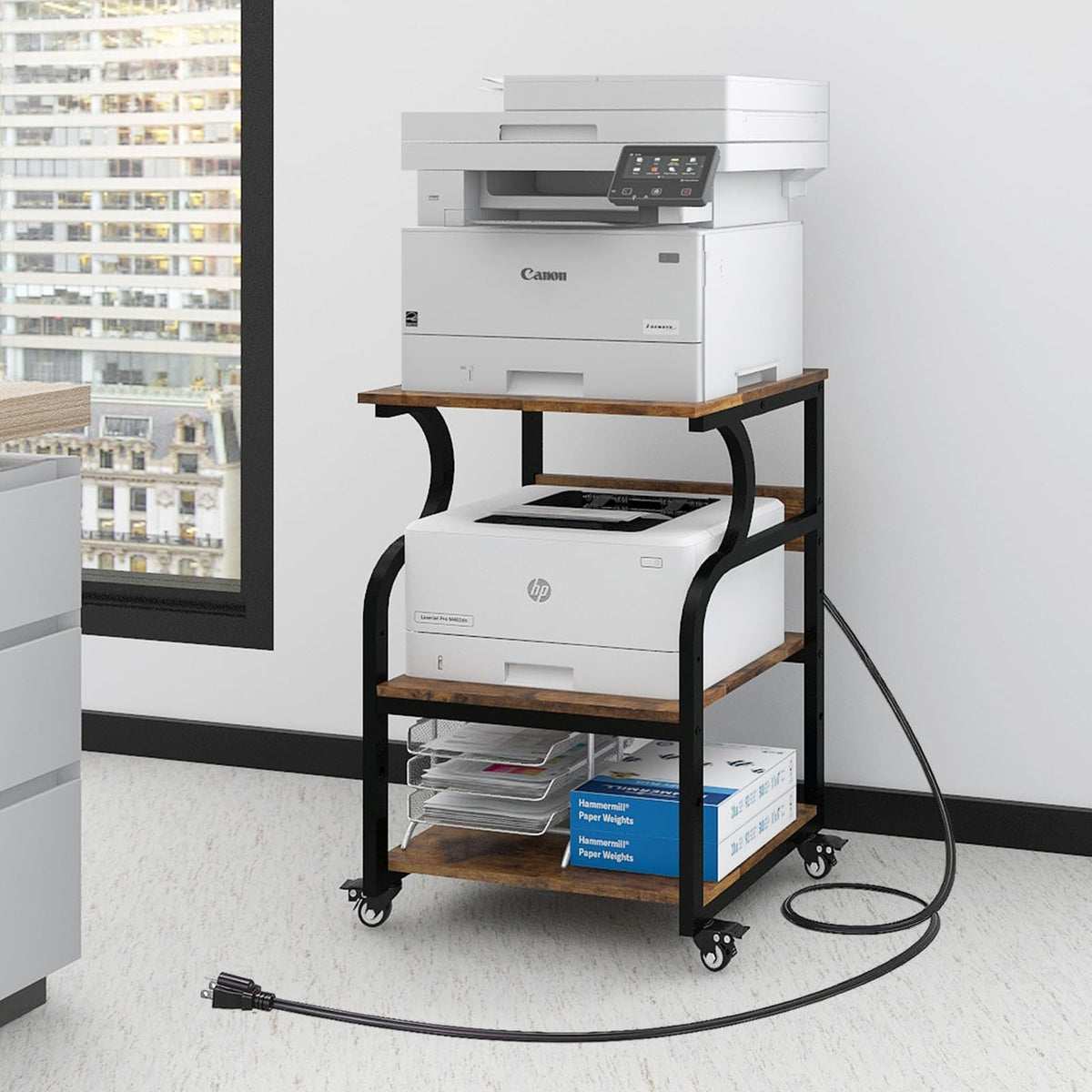 Natwind Large Printer Stand,24''X20''X29''Printer Table With Adjustable Storage Shelf,3 Tier Rolling Printer Cart With Wheels,Home Office Multifunctional Shelves For Heat Press,3D Printer (Retro)