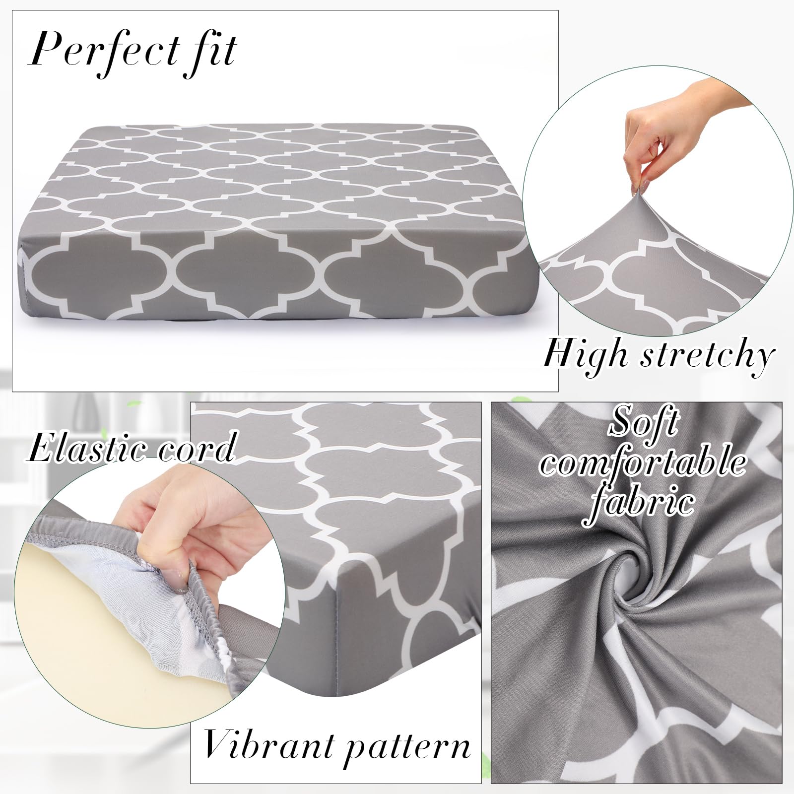 Newwiee 12 Pcs Patio Stretch Sofa Cushion Covers Outdoor Cushion Cover Replacement Couch Slipcover Sofa Seat Cover Flexibility Chair Cushion Cover Porch Patio Furniture Protector (Gray,Moroccan)