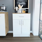 HomeRoots White - Light Oak Particle Board Ligh Oak and White Pantry Cabinet