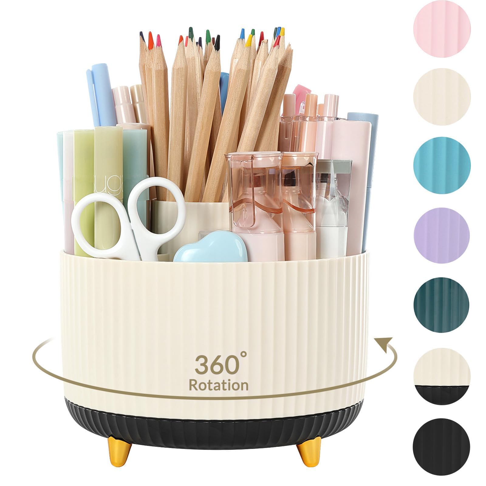 Skydue 360 Degree Rotating Desk Organizer, Dual-Purpose Pencil Pen Holder For Desk, Rotating Desk Pen Organizer With 5 Slots, Pe