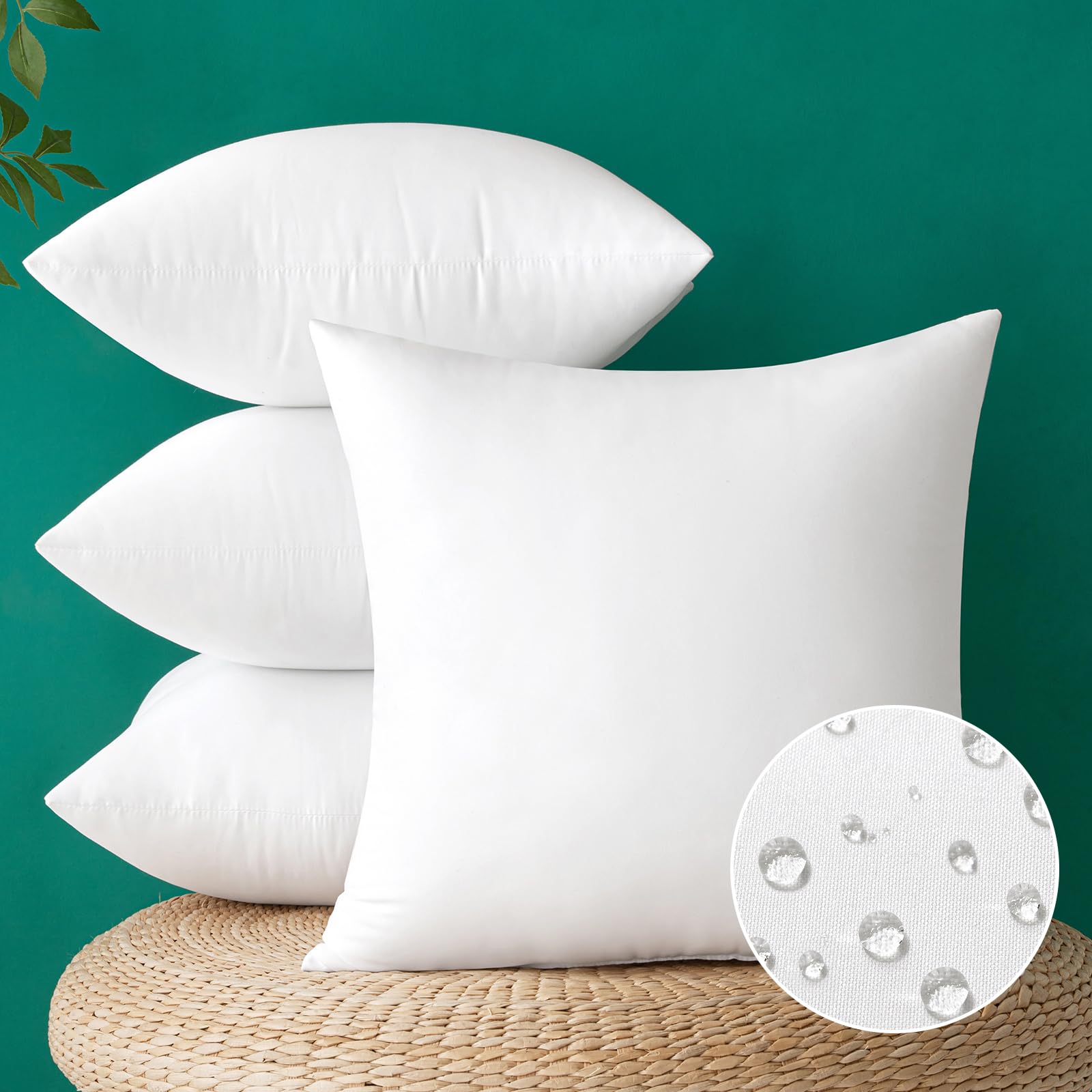 Miulee Pack Of 4 18X18 Inch Outdoor Pillow Inserts Waterproof Decorative Throw Pillow Insert, Square Lumbar Garden Pillow Form F