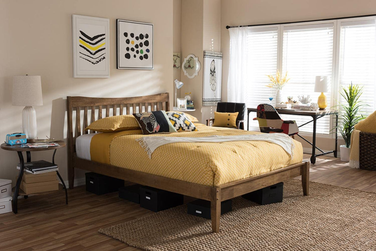 Baxton Studio Edeline Mid-Century Modern Curvaceous Slatted Platform Bed Full