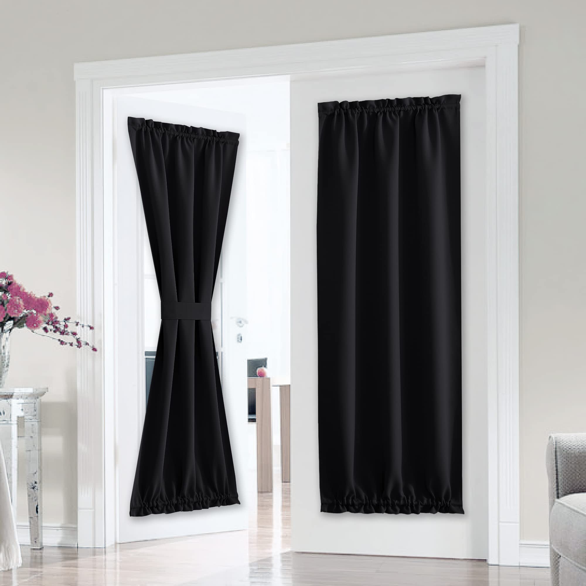 PONY DANCE Blackout Door Curtain for Window - French Curtain Solid Rod Pocket Window Treatments Patio Door Drapes for Side Frenc