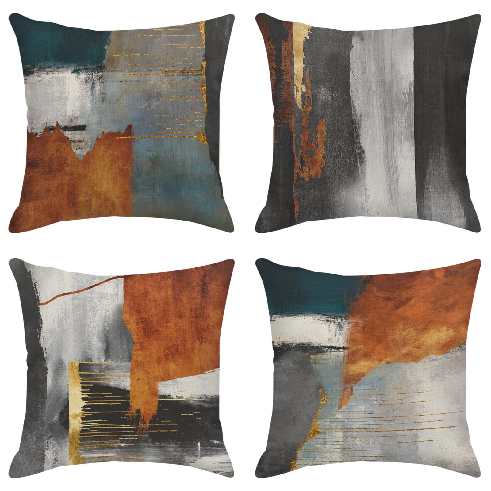 Sanwarm Throw Pillow Covers Home Decor Set Of 4 Retro Gold Painting Orange Space Pillow Cases Decorative 18 X 18 Inches Outdoor