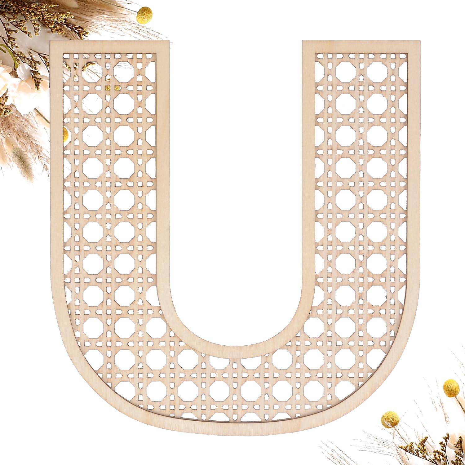 Wooden Rattan Letters 8 inch Wood Letters U for Wall Decor Crafts Boho Nursery Decor for Baby Shower Wedding Bedroom Name Signs 