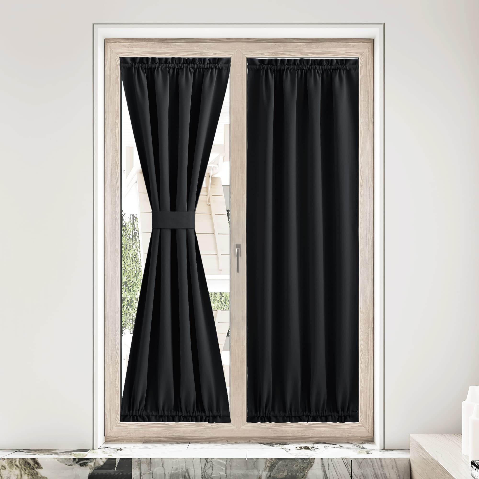 Nicetown Room Darkening Blackout Window Curtain, Thermal Insulated Solid Color Energy Saving Decorative French Door Curtains For Home Office Living Room 36W X 80L Inch, Black, 1 Panel