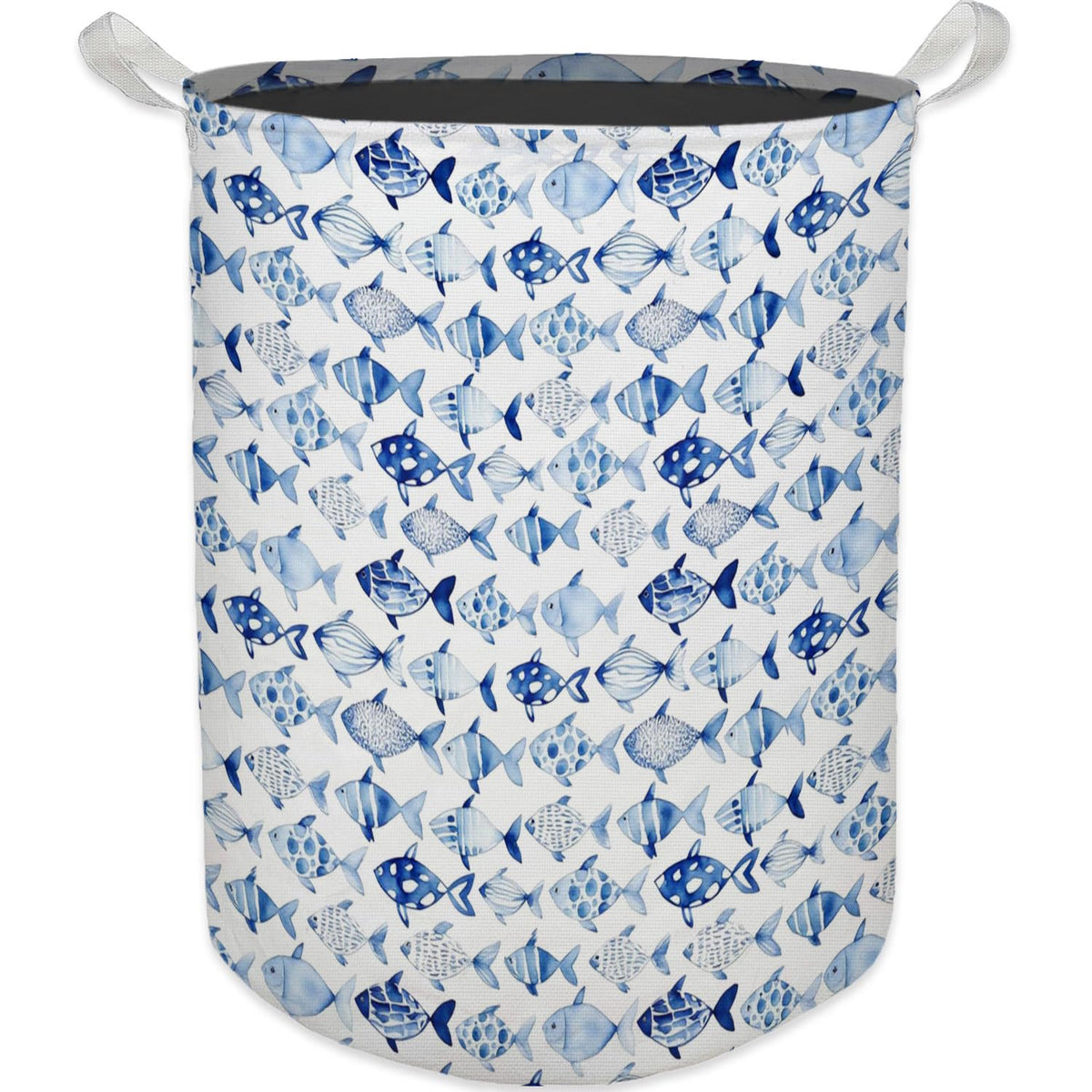 HKTZM Blue Coastal Beach Fish Laundry Basket, Toybox for Boys Girls, Ocean Blue Fish Laundry Basket Hamper Waterproof Collapsibl