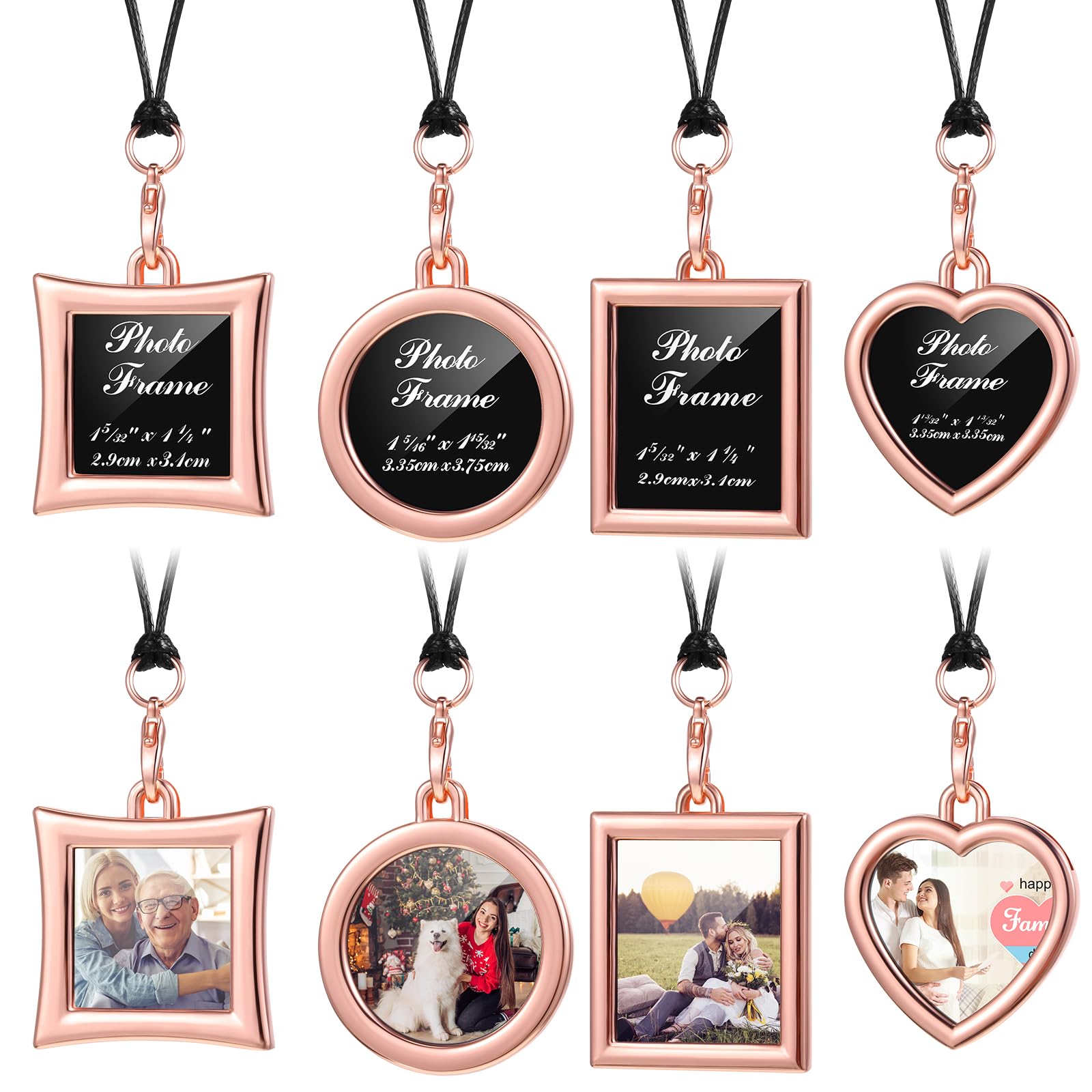 Hicarer 4 Pcs Car Rearview Mirror Hanging Ornament Picture Photo Keychain Frame Metal Locket with 4 Pcs Wax Rope