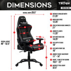 Techni Sport Gaming Chair with 150° Recline, Height Adjustable Lumbar Support, Memory Foam Seat, Adjustable Armrests, Carbon Fiber Look, and 300 Lb Weight Capacity – Ergonomic Gaming Chair