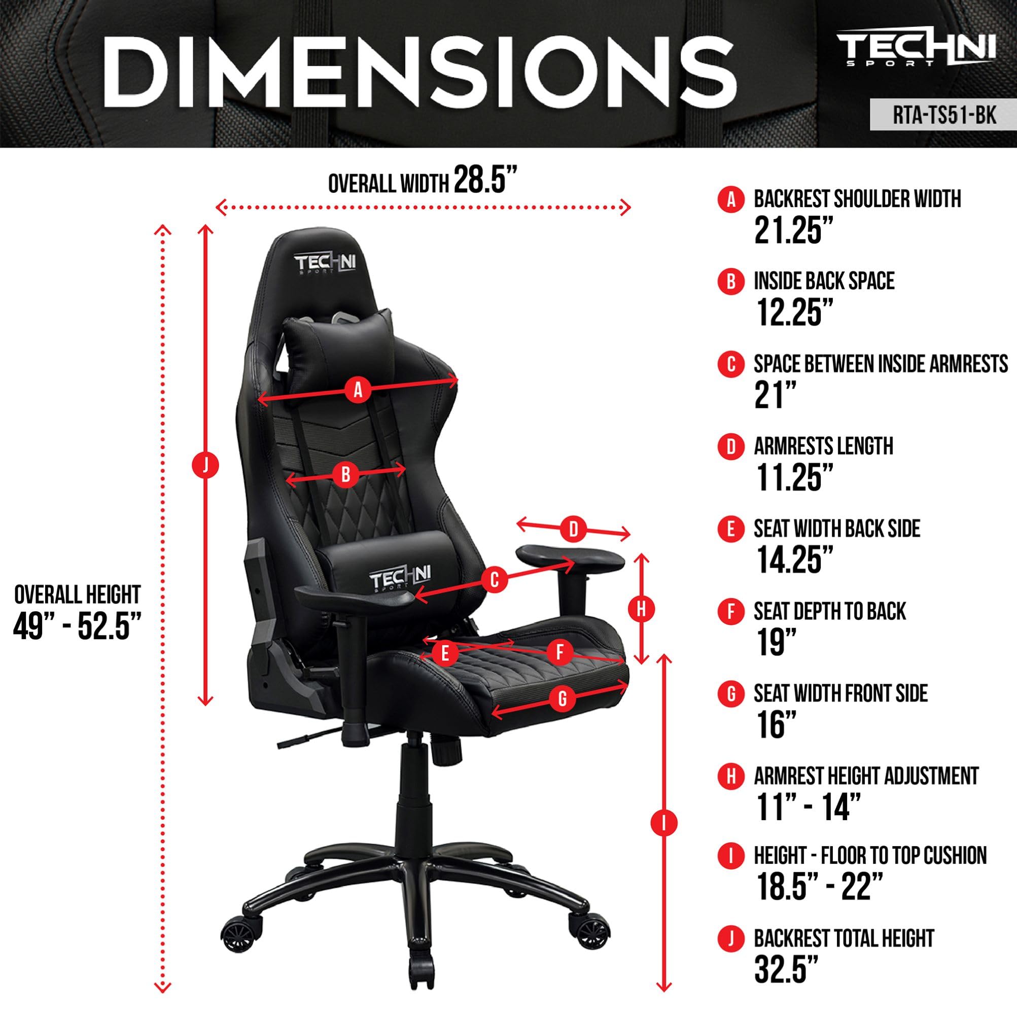 Techni Sport Gaming Chair with 150° Recline, Height Adjustable Lumbar Support, Memory Foam Seat, Adjustable Armrests, Carbon Fiber Look, and 300 Lb Weight Capacity – Ergonomic Gaming Chair