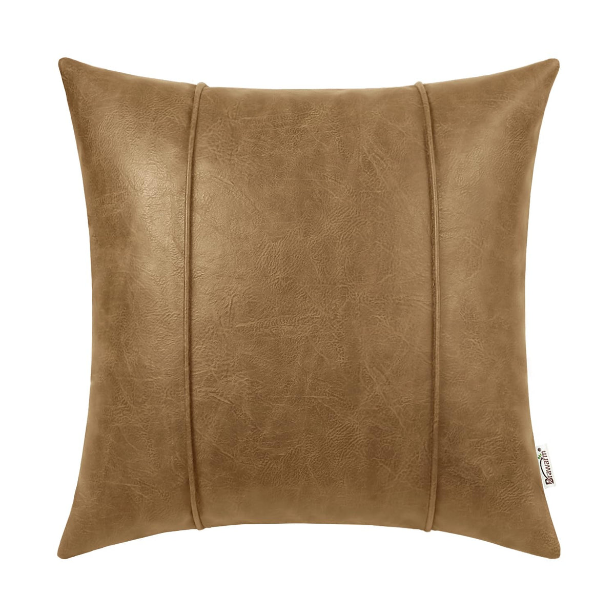 Brawarm Taupe Leather Throw Pillow Covers 18 X 18 Inches - Faux Leather Pillow Cover With Piping, Hand Stitched Leather Throw Pi
