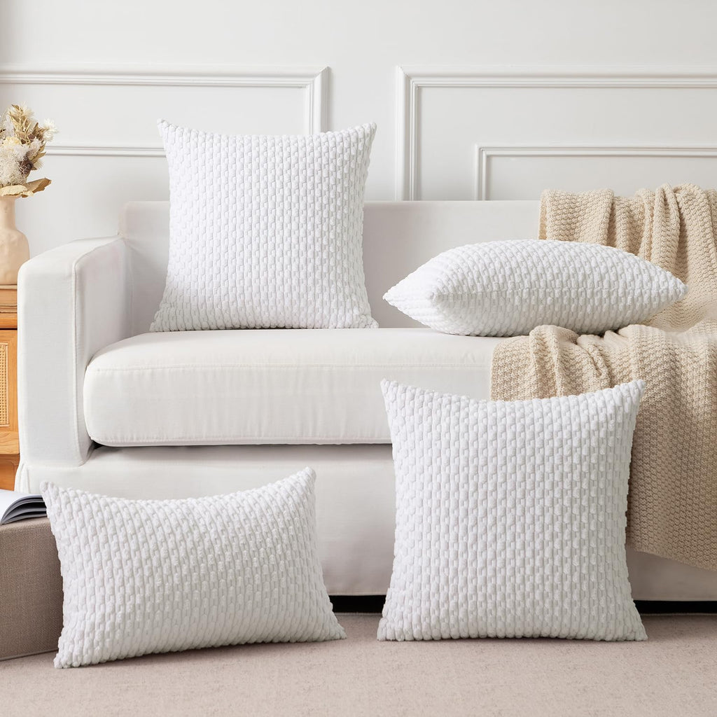 Kevin Textile Pack Of 2, Velvet Pillow Covers Striped Throw Cushion Case Set Accent Corduroy Lumbar Pillowcases With Hidden Zipper For Home Decor Indoor Outdoor (12'X20', Pure White)