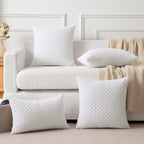 Kevin Textile Pack Of 2, Velvet Pillow Covers Striped Throw Cushion Case Set Accent Corduroy Lumbar Pillowcases With Hidden Zipper For Home Decor Indoor Outdoor (12'X20', Pure White)
