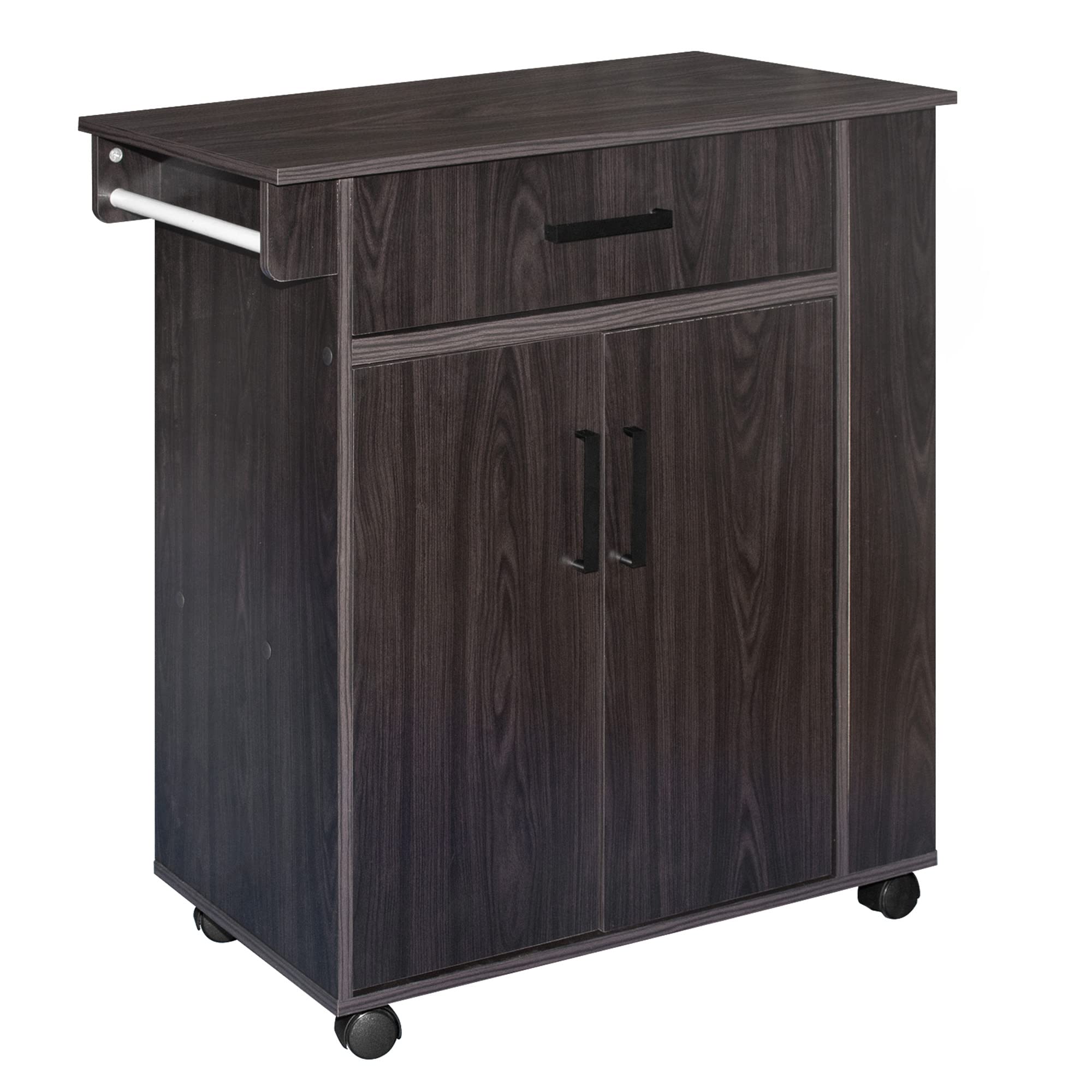 Better Home Products Shelby Rolling Kitchen Cart with Storage Cabinet - Tobacco