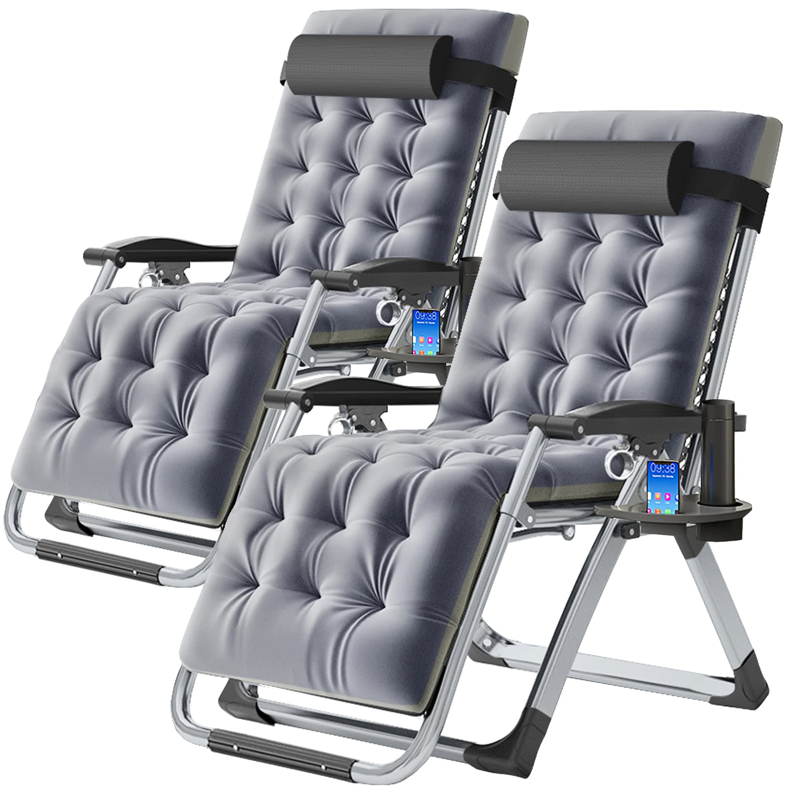 Slsy Zero Gravity Chair 2 Pack, Lounge Chair With Removable Pad & Cup Holder For Indoor And Outdoor, Patio Recliner, Folding Reclining Chair Set Of 2 For Adults