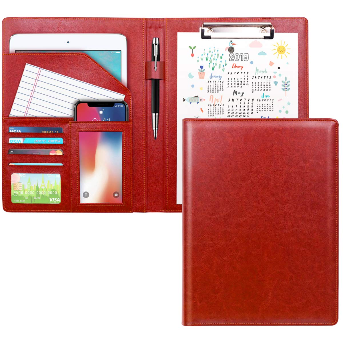 Waveyu Padfolio Business/Resume Portfolio Folder, Leather Interview Portfolio Business Portfolio Portfolio Organizer With Legal
