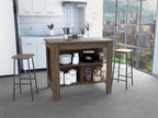 Kitchen Island, Kitchen Table 35" H, 4 Legs, 3 Open Storage Shelves, Dark Brown